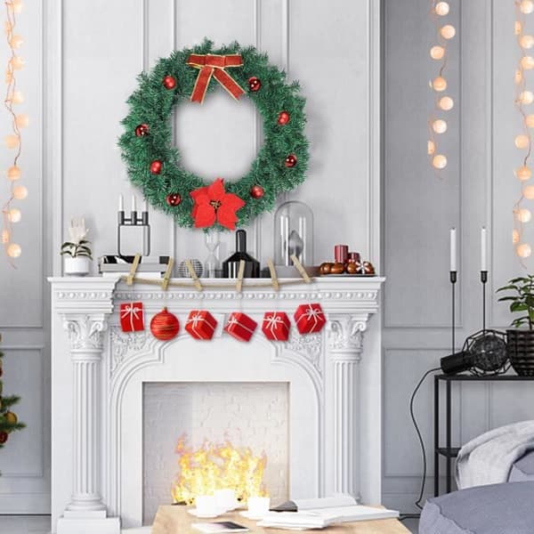 XMTECH Ø50cm julkrans - med röda bär och röd blomma julboll - konstgjord julkrans