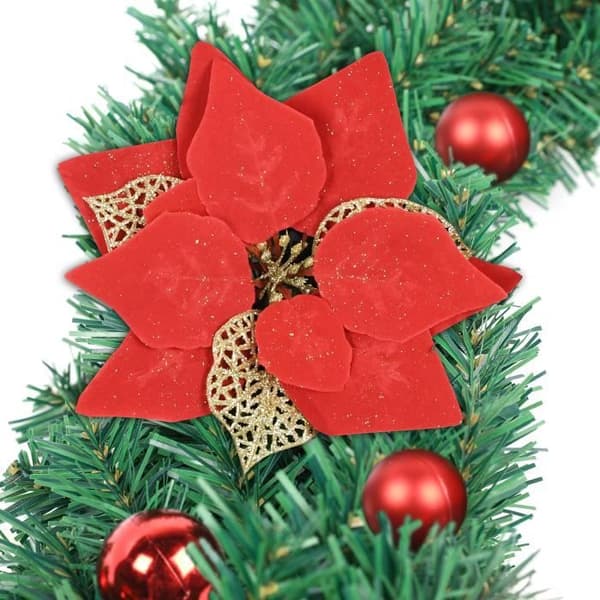 XMTECH Ø50cm julkrans - med röda bär och röd blomma julboll - konstgjord julkrans