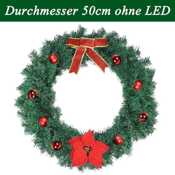 XMTECH Ø50cm julkrans - med röda bär och röd blomma julboll - konstgjord julkrans
