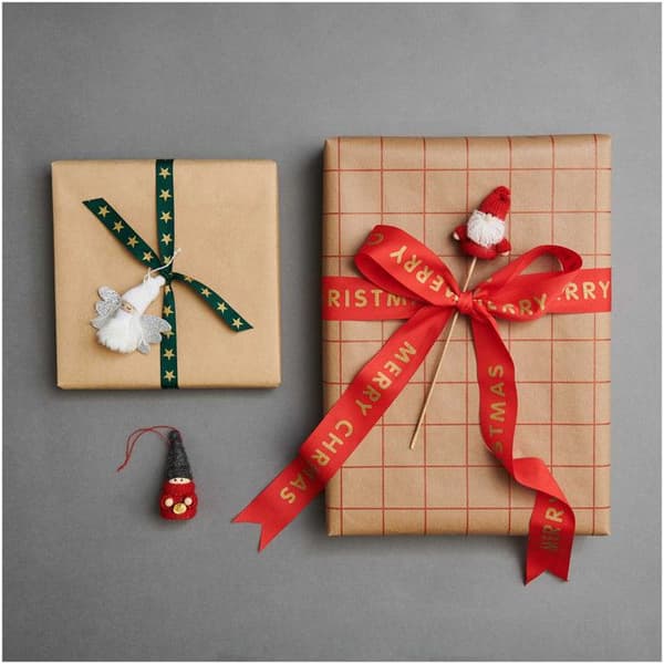 Juldekoration - RICO DESIGN - Liten hängande tomte med bjällra - Ull - Asymmetrisk - Röd