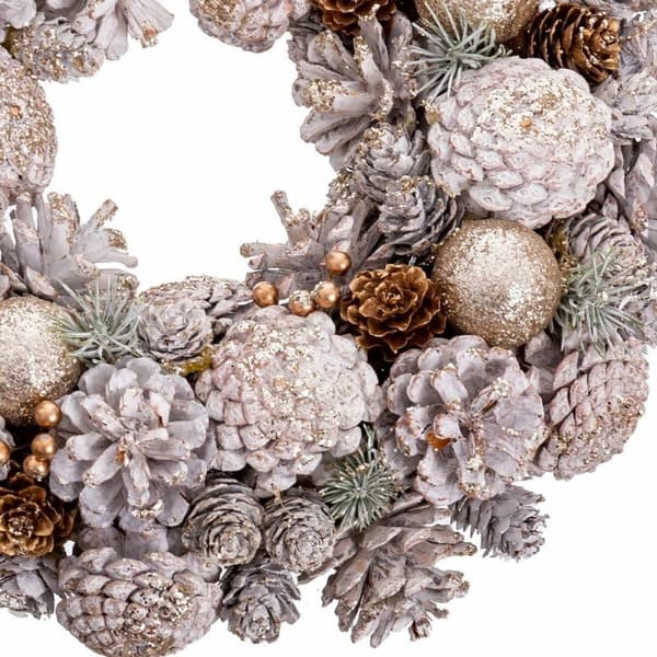 Adventkranse Hvit Gyllen Plast Foam Ananas 34 x 34 x 8,5 cm