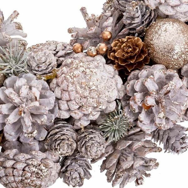 Adventkranse Hvit Gyllen Plast Foam Ananas 34 x 34 x 8,5 cm