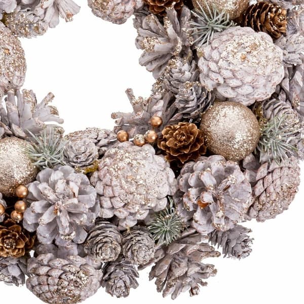 Adventkranse Hvit Gyllen Plast Foam Ananas 34 x 34 x 8,5 cm