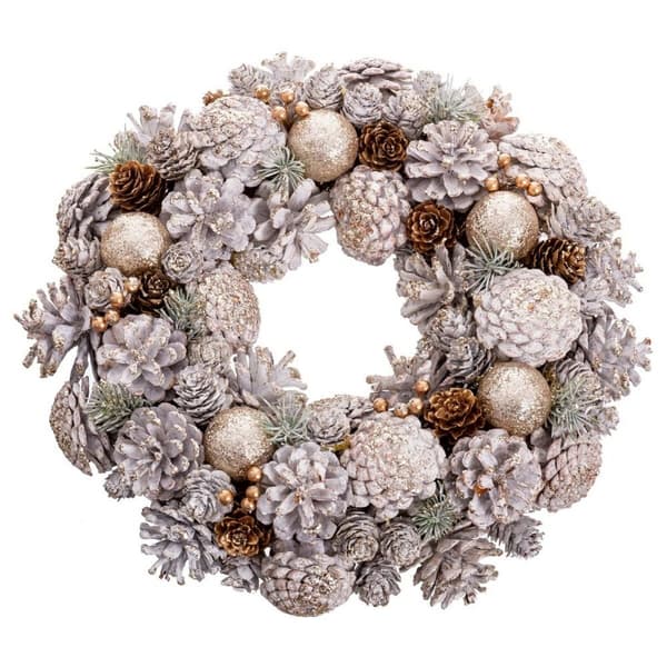 Adventkranse Hvit Gyllen Plast Foam Ananas 34 x 34 x 8,5 cm