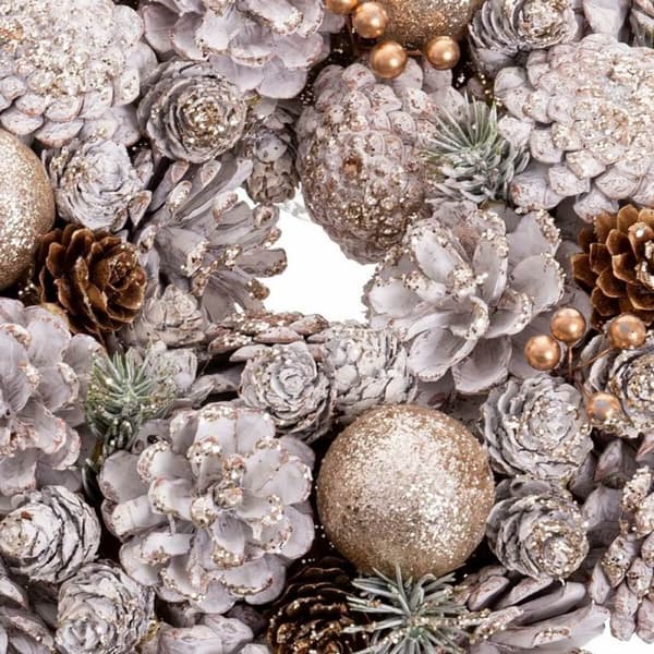 Adventkranse Hvit Gyllen Plast Foam Ananas 26 x 26 x 8 cm