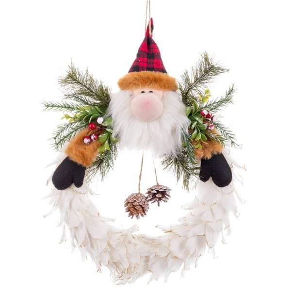 Adventkranse Julenissen Flerfarget Fjær Plast 40 x 35 x 8 cm