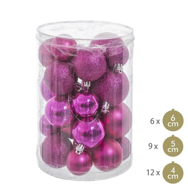 Julekuler Fuksia Plast Glitter 12,5 x 12,5 x 27 cm (27 enheter)