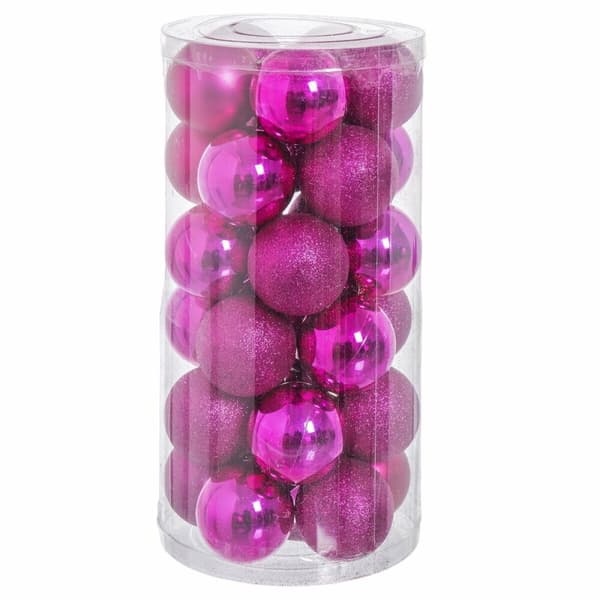 Julekuler Fuksia Plast Glitter 6 x 6 x 6 cm (30 enheter)