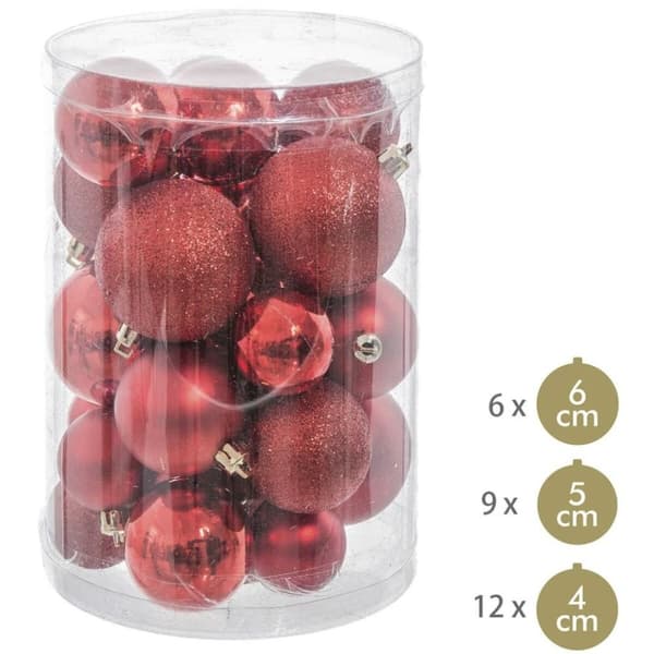 Julekuler Rød Plast Glitter 12,5 x 12,5 x 27 cm (27 enheter)