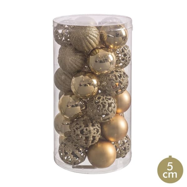 Julekuler Gyllen Plast 5 x 5 x 5 cm (30 enheter)