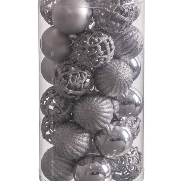 Julekuler Sølv Plast 5 x 5 x 5 cm (30 enheter)