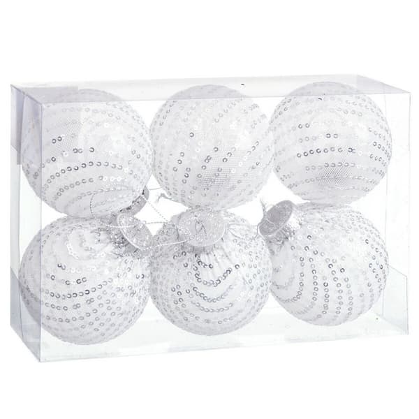 Julekuler Hvit Sølv Plast Tøy Paljetter 8 x 8 x 8 cm (6 enheter)