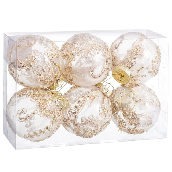Julekuler Champagne Plast Tøy 8 x 8 x 8 cm (6 enheter)