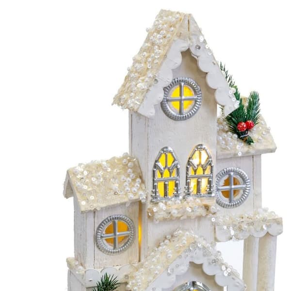 Julekule Hvit Tre Hus 24 x 11 x 39 cm