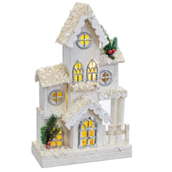 Julekule Hvit Tre Hus 24 x 11 x 39 cm