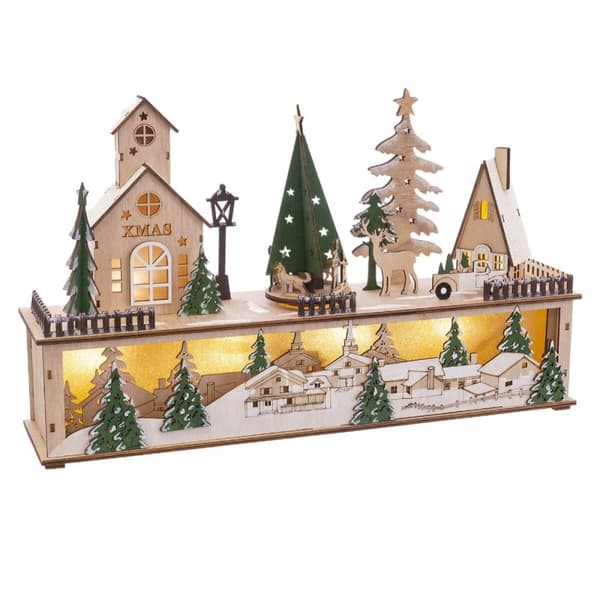 Julekule Grønn Naturell Tre Hus 45 x 10 x 27 cm