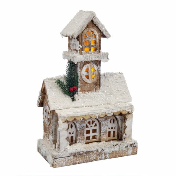 Julekule Hvit Beige Tre Hus 22 x 11 x 34 cm