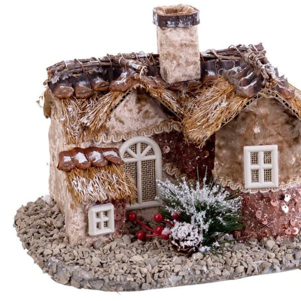 Julekule Flerfarget Naturell Polyfoam Hus 18 x 22 x 15 cm