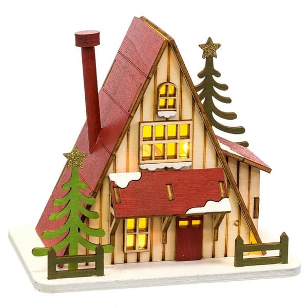 Julekule Flerfarget Tre Hus 14 x 9,3 x 14 cm