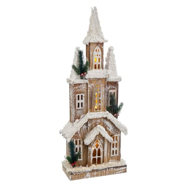 Julekule Hvit Beige Tre Hus 21 x 10 x 59 cm