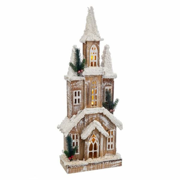 Julekule Hvit Beige Tre Hus 21 x 10 x 59 cm