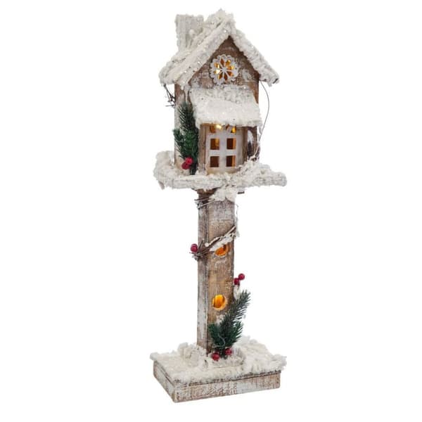 Julekule Hvit Beige Tre Hus 15 x 9 x 50 cm