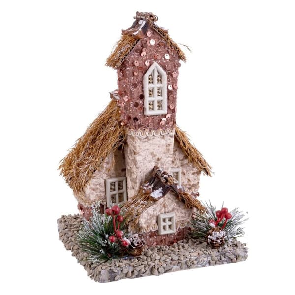 Julekule Flerfarget Naturell Polyfoam Hus 15,5 x 16 x 24,5 cm