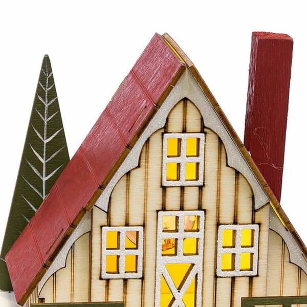 Julekule Flerfarget Tre Hus 14 x 9 x 14 cm