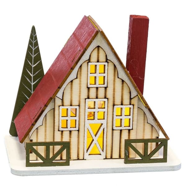 Julekule Flerfarget Tre Hus 14 x 9 x 14 cm