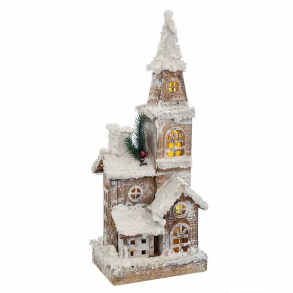 Julekule Hvit Beige Tre Hus 18 x 12 x 46 cm