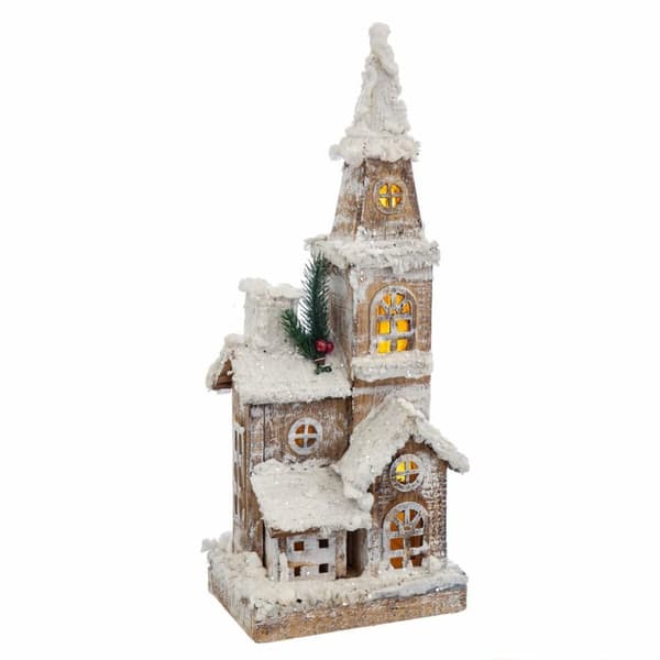 Julekule Hvit Beige Tre Hus 18 x 12 x 46 cm