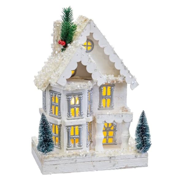 Julekule Hvit Tre Hus 23 x 14 x 32 cm