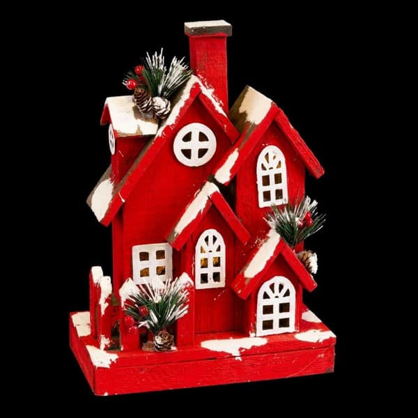 Julekule Rød Tre Hus 24 x 13 x 33 cm