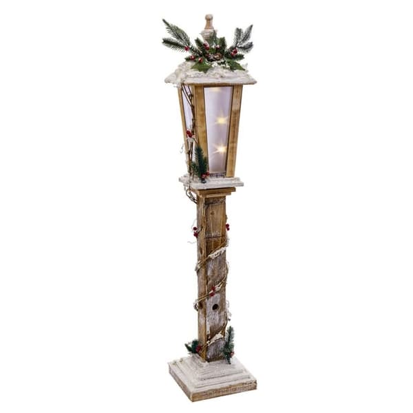 Julekule Hvit Brun Naturell Tre Lyhty 19 x 19 x 100 cm