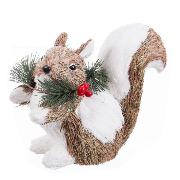 Julekule Hvit Naturell Fiber Polyfoam Ekorn 21 x 10 x 17 cm