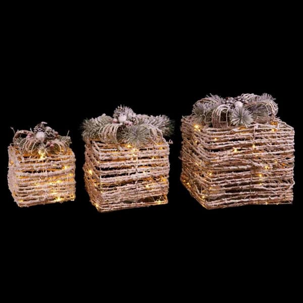 Julekule Naturell Metall Plast Fiber Gaveeske 25 x 25 x 36 cm (3 enheter)