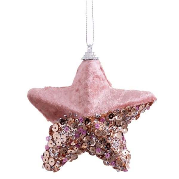 Julekule Rosa Gyllen Polyfoam Tøy Stjerner 11 x 11 cm (6 enheter)