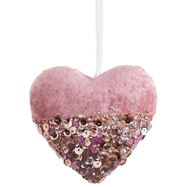 Julekule Rosa Gyllen Polyfoam Tøy Hjerter 9 cm (6 enheter)
