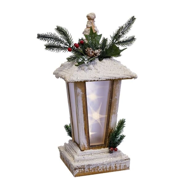 Julekule Hvit Brun Naturell Tre Lyhty Jul 16 x 16 x 42 cm
