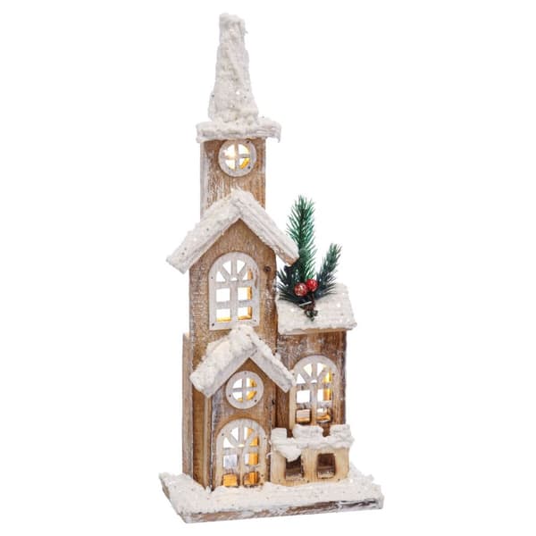 Julekule Hvit Naturell Tre Snøfall Kirke 16 x 8 x 38 cm