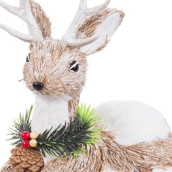 Julekule Hvit Naturell Fiber Polyfoam Hjort 24 x 11 x 26 cm