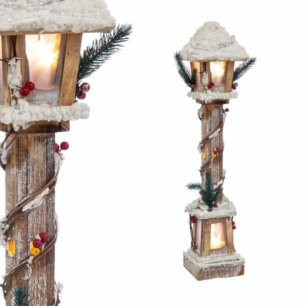 Julekule Hvit Beige Tre Lyhty 12 x 12 x 60 cm