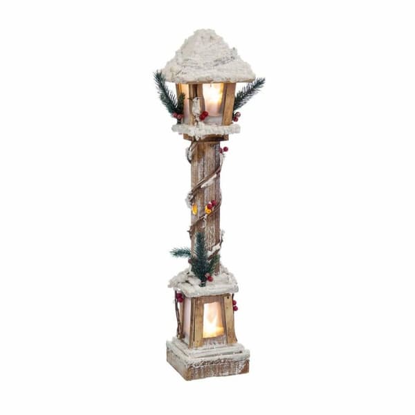 Julekule Hvit Beige Tre Lyhty 12 x 12 x 60 cm