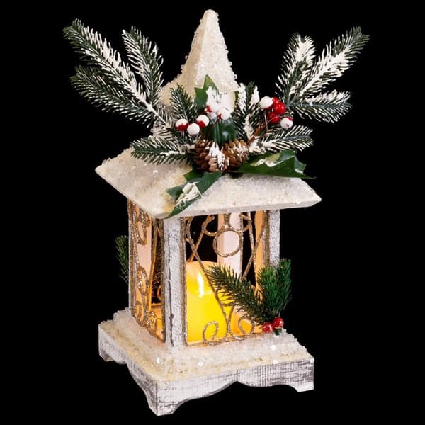 Julekule Hvit Tre Plast Lyhty 14,5 x 14,5 x 32 cm