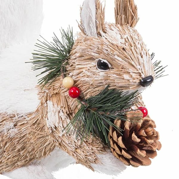 Julekule Hvit Naturell Fiber Polyfoam Ekorn 25 x 10 x 17 cm