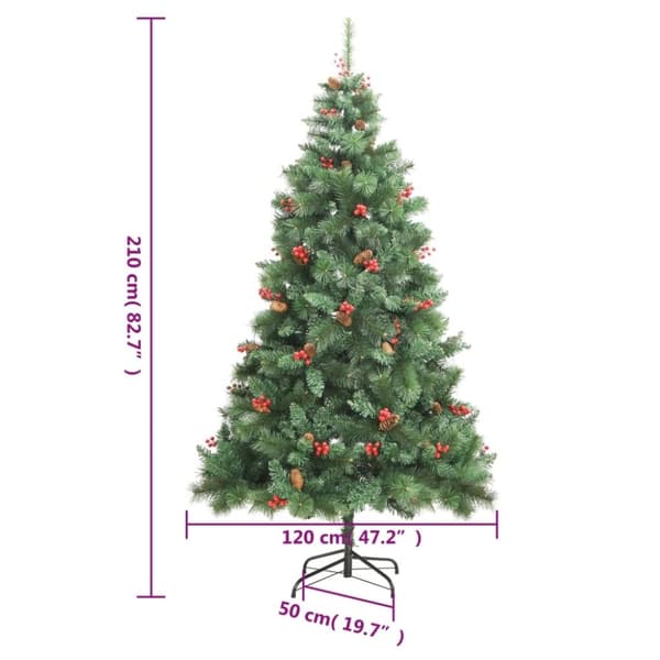 vidaXL Tekojoulukuusi saranoilla, kävyillä ja marjoilla 210 cm