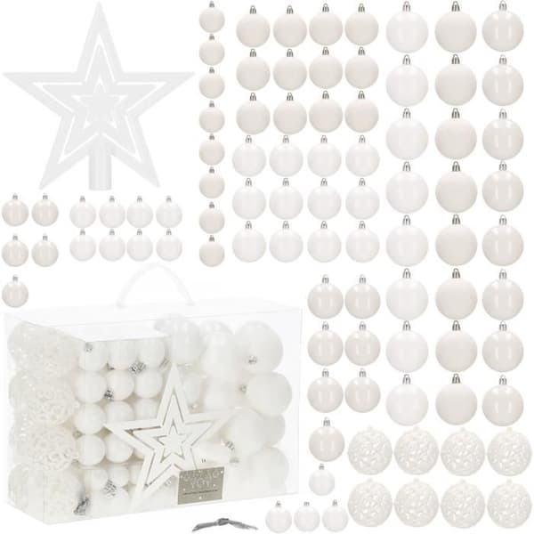 Springos® julgranskulor i plast, set med 100 stycken med vit stjärna upptill, juldekoration