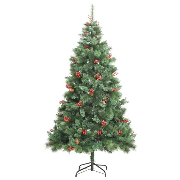 vidaXL kunstigt juletræ med grankogler og bær 240 cm hængslet