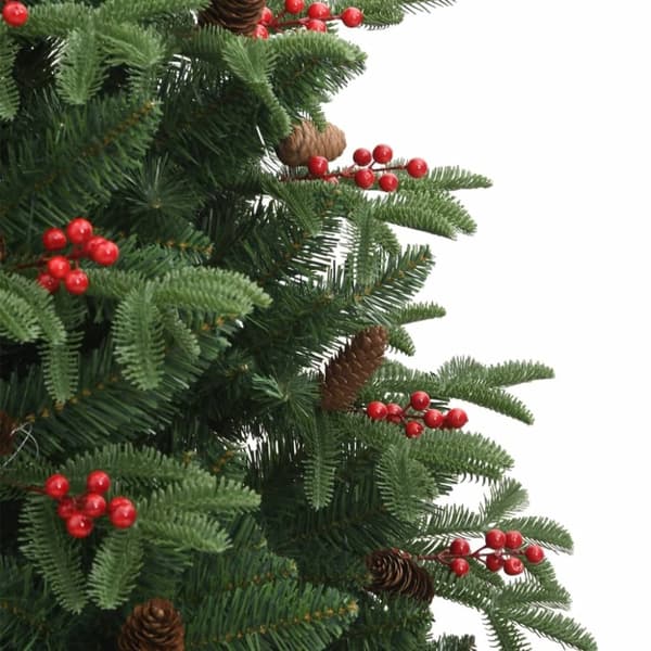 vidaXL kunstigt juletræ med grankogler og bær 210 cm hængslet