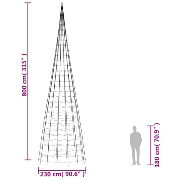 vidaXL Julbelysning till flaggstång 3000 LEDs kallvit 800 cm